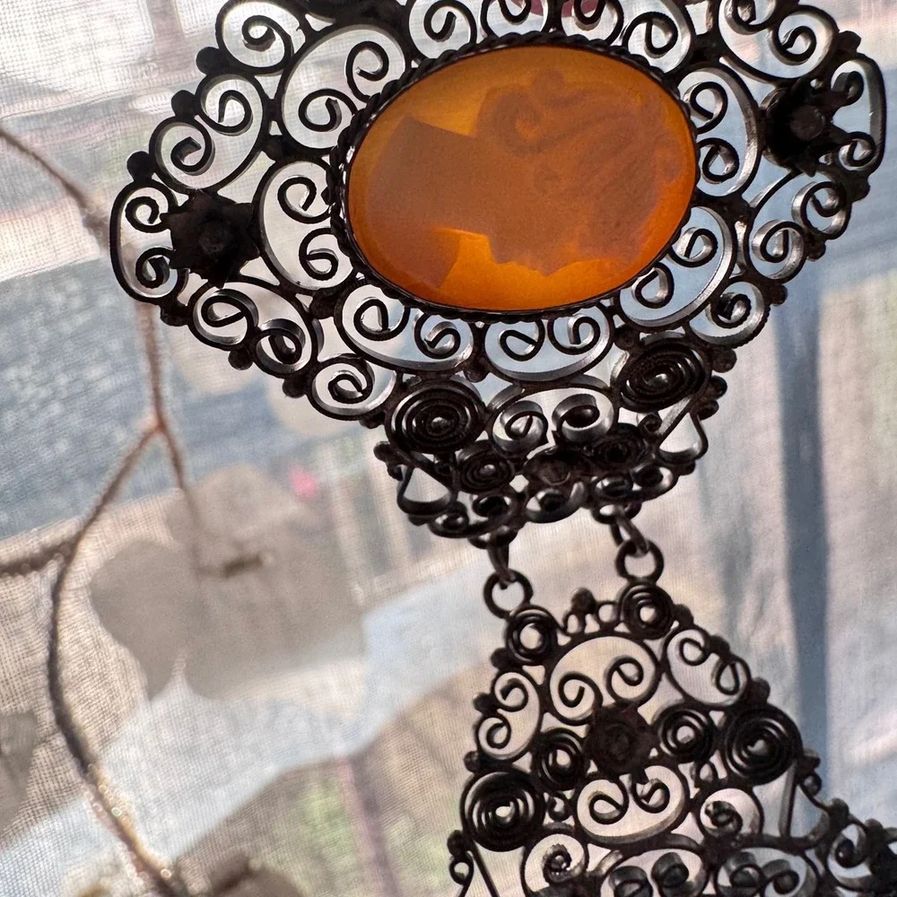 Antique 800 Silver Filigree‎ Hand Carved Cameo Bracelet
